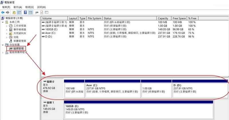 02 Acer Swift 5 SF514-52T 磁碟分割 磁碟管理