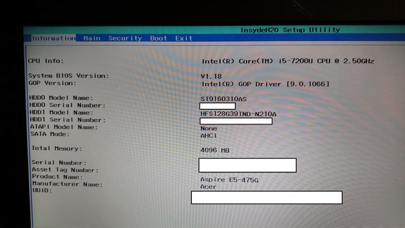 08 Acer E5 475G 重灌 Windows 10 BIOS information page