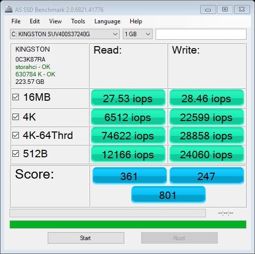 27_ Kingston SUV400S37240G  CSM disable UEFI mode as ssd IOPS