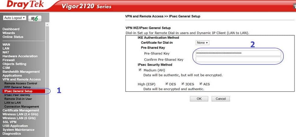 44- Vigor2120n-plus 路由器 L2TP over IPsec 預先金鑰