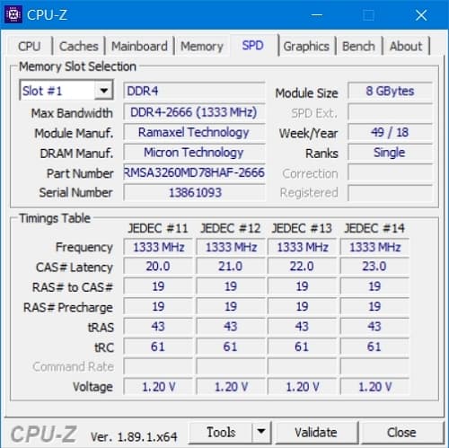 47 Lenovo Y530  CPU-Z DDR4-2666 8GB模組​ 2