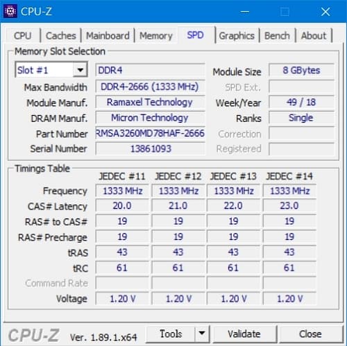 47 Lenovo Y530 CPU-Z DDR4-2666 8GB模組​ 2