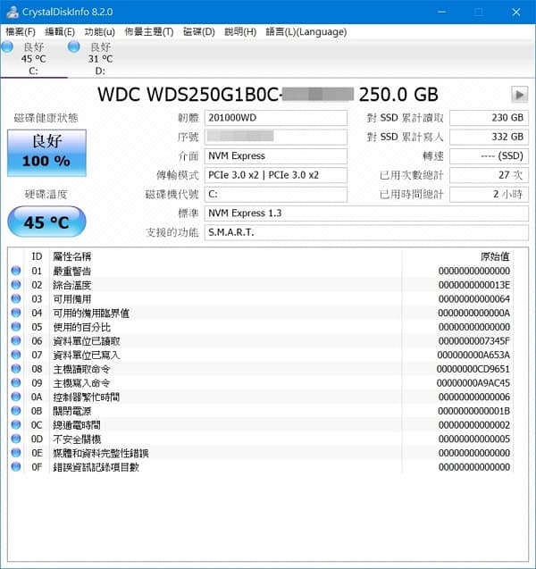 57 Lenovo Y530  CrystalDiskInfo WD NVME PCIe x 2(1)