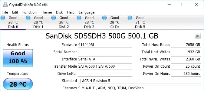 CrystalInfo SanDisk Ultra 3D SATA SSD