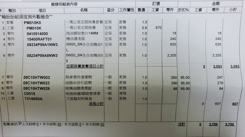 03 Honda Odyssey 原廠【 保養費用 】 1萬公里 保養套餐