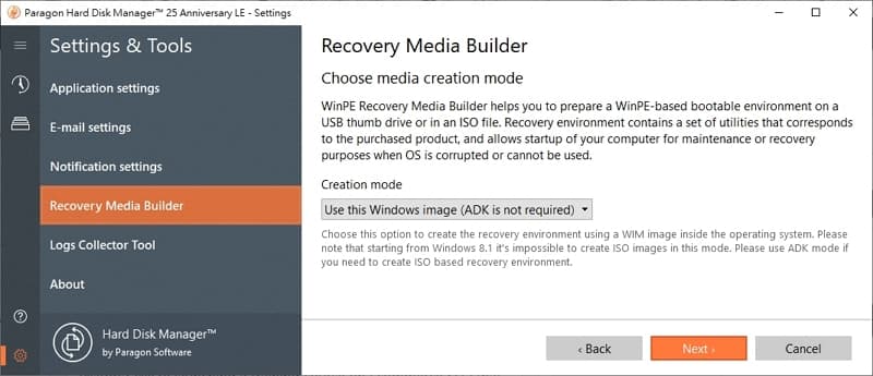 U0716 14 windows 備份 軟體 Paragon Hard Disk Manager create recovery media windows adk