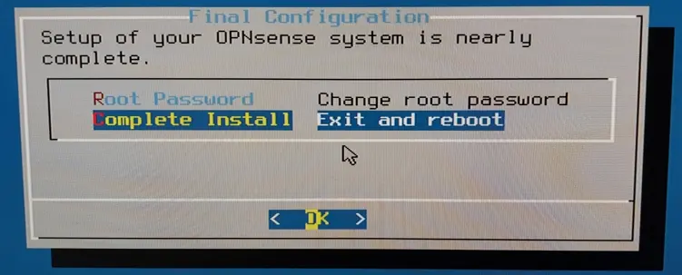 10 opnsense installation completed