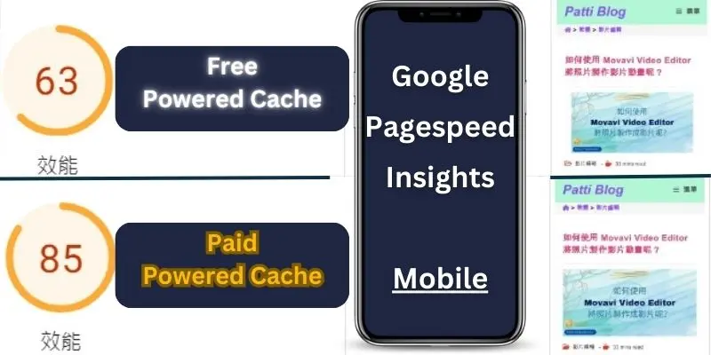 49 Google Pagespeed Insights Mobile - WordPress Cache plugin free vs paid