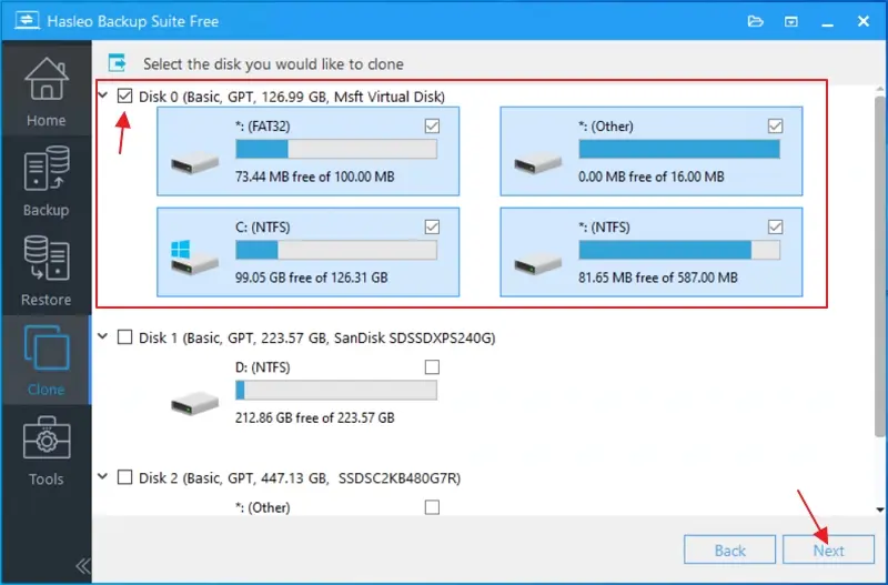 10 Hasleo backup suite free - select the disk you would like to clone