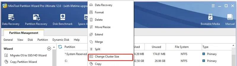 05 MiniTool Partition Wizard changes ntfs cluster size