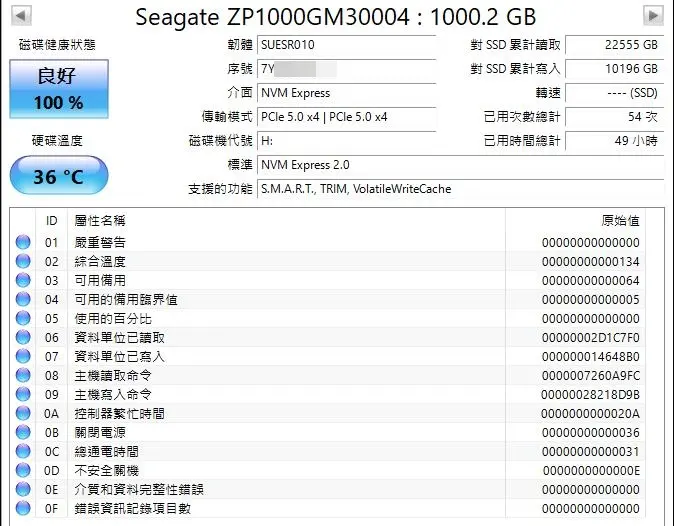 22 PCIe Gen5 M2 SSD Seagate 540 CrystalDiskInfo