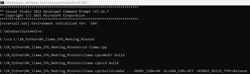AI 會議紀錄神器,上班族自架 Windows 11 + LLaMA 生成中英文摘要實作 10 251712_09 AI 會議紀錄神器_x64 Native Tools Command Prompt for VS 2022